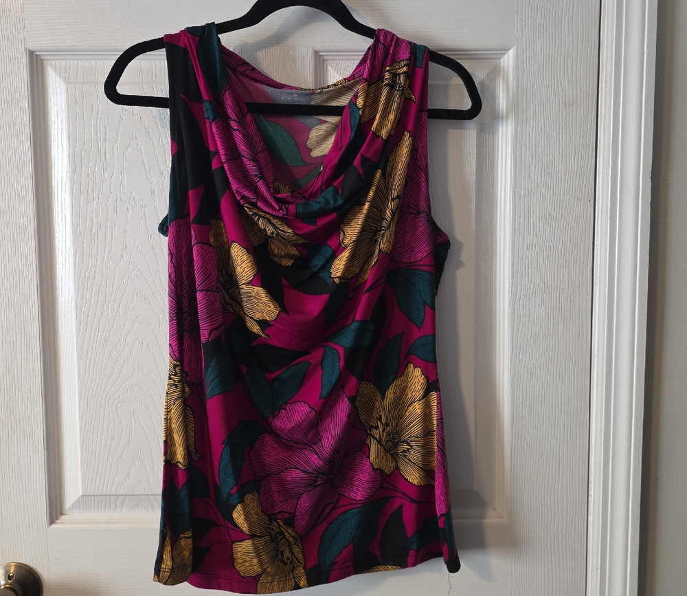 Worthington Vibrant Pink and Gold Floral Tank Top